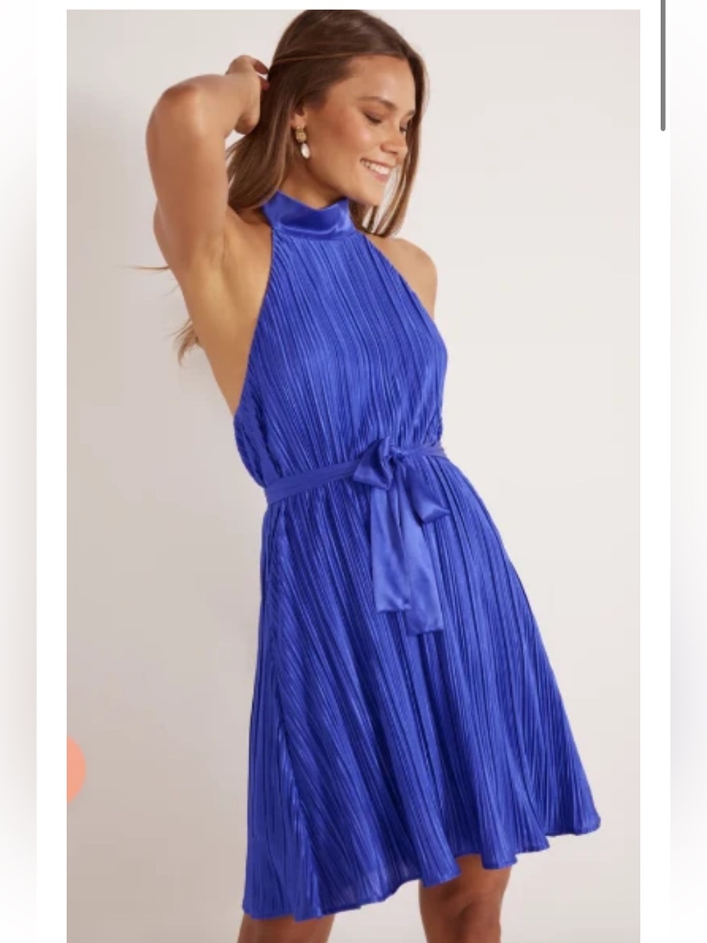 MINKPINK Cobalt Pleated Halter Midi Dress